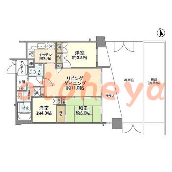 楽器ピアノ可相談 の 賃貸物件 3LDK 17.8万円の図面１