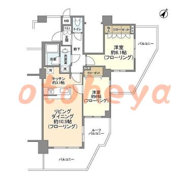 楽器ピアノ可相談 の 賃貸物件 2LDK 16.5万円の図面１