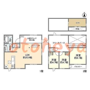 楽器ピアノ可相談 の 賃貸物件 3LDK 30万円の図面１