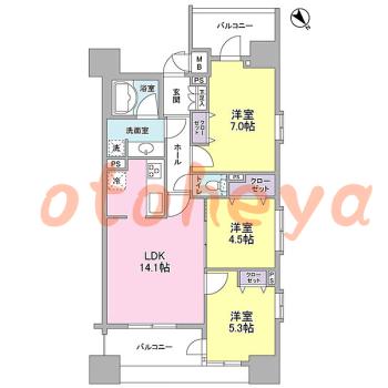 楽器ピアノ可相談 の 賃貸物件 3LDK 21.1万円の図面１