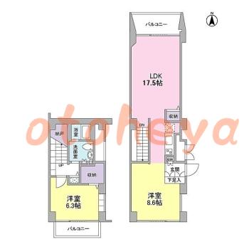 楽器ピアノ可相談 の 賃貸物件 2LDK 27万円の図面１