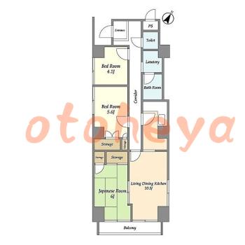 楽器ピアノ可相談 の 賃貸物件 3LDK 14万円の図面１