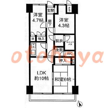 楽器ピアノ可相談 の 賃貸物件 3LDK 12.2万円の図面１