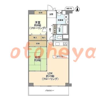 楽器ピアノ可相談 の 賃貸物件 2LDK 12.4万円の図面１