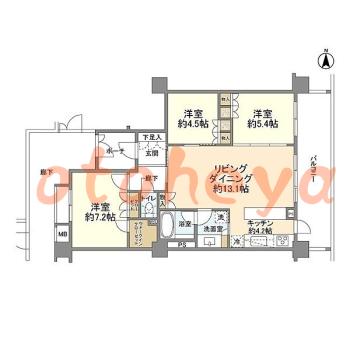 楽器ピアノ可相談 の 賃貸物件 3LDK 18.9万円の図面１