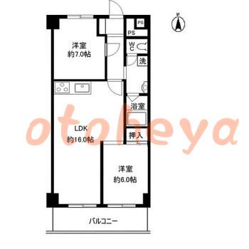 楽器ピアノ可相談 の 賃貸物件 2LDK 15万円の図面１