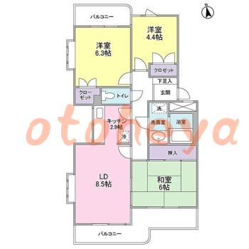 楽器ピアノ可相談 の 賃貸物件 3LDK 8.9万円の図面１