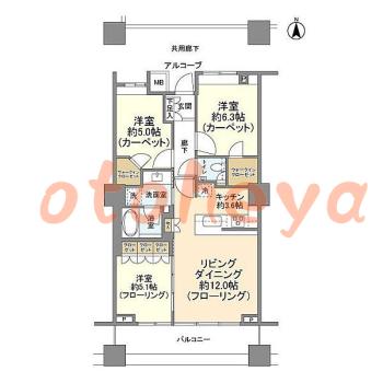 楽器ピアノ可相談 の 賃貸物件 3LDK 25万円の図面１