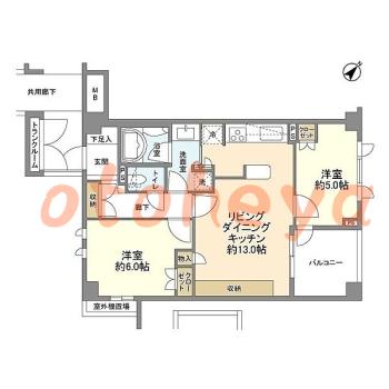 楽器ピアノ可相談 の 賃貸物件 2LDK 17.5万円の図面１