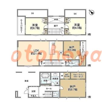 楽器ピアノ可相談 の 賃貸物件 2SLDK 49万円の図面１