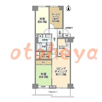 楽器ピアノ可相談 の 賃貸物件 2SLDK 11.9万円の図面１