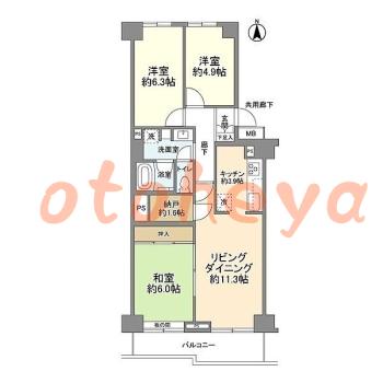 楽器ピアノ可相談 の 賃貸物件 3LDK 12.9万円の図面１