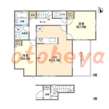 楽器ピアノ可相談 の 賃貸物件 2LDK 18.5万円の図面１