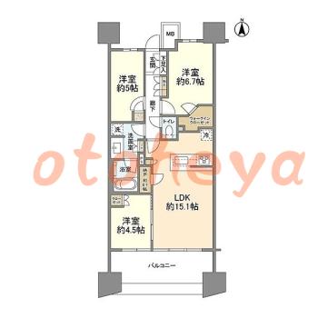 楽器ピアノ可相談 の 賃貸物件 3LDK 23万円の図面１