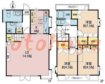 楽器ピアノ可相談 の 賃貸物件 3LDK 15.5万円の図面１