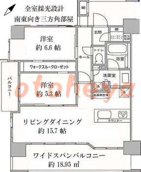 楽器ピアノ可相談 の 賃貸物件 2LDK 19.5万円の図面１