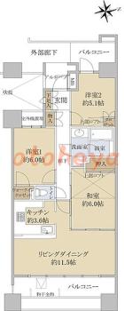 楽器ピアノ可相談 の 賃貸物件 3LDK 16.5万円の図面１