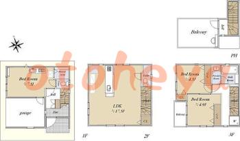 楽器ピアノ可相談 の 賃貸物件 3LDK 22万円の図面１