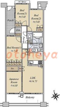 楽器ピアノ可相談 の 賃貸物件 4LDK 20.5万円の図面１