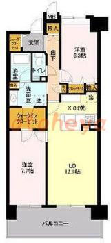 楽器ピアノ可相談 の 賃貸物件 2LDK 16.9万円の図面１
