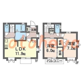 楽器ピアノ可相談 の 賃貸物件 2LDK 14万円の図面１