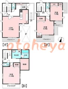 楽器ピアノ可相談 の 賃貸物件 3SLDK 18.8万円の図面１