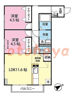 楽器ピアノ可相談 の 賃貸物件 2LDK 11.5万円の図面１