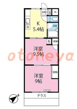 楽器ピアノ可相談 の 賃貸物件 2K 7.4万円の図面１