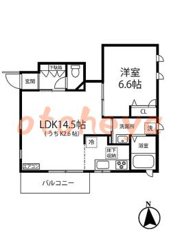 楽器ピアノ可相談 の 賃貸物件 1LDK 12.7万円の図面１