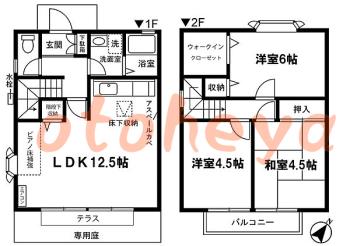 楽器ピアノ可相談 の 賃貸物件 3LDK 13.5万円の図面１
