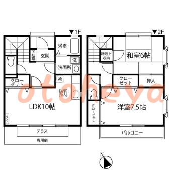 楽器ピアノ可相談 の 賃貸物件 2LDK 12.5万円の図面１