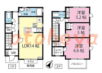 楽器ピアノ可相談 の 賃貸物件 3LDK 13.1万円の図面１