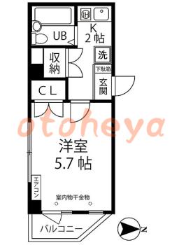 楽器ピアノ可相談 の 賃貸物件 1K 4.5万円の図面１