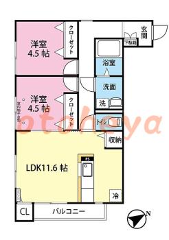 楽器ピアノ可相談 の 賃貸物件 2LDK 12万円の図面１