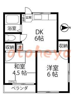 楽器ピアノ可相談 の 賃貸物件 2DK 5.7万円の図面１