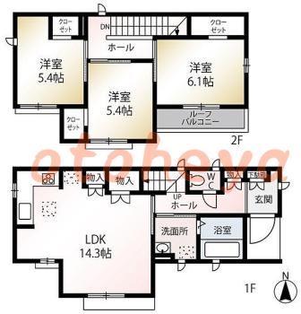 楽器ピアノ可相談 の 賃貸物件 3LDK 24.3万円の図面１