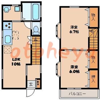 楽器ピアノ可相談 の 賃貸物件 2LDK 10.5万円の図面１