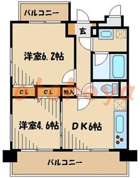 楽器ピアノ可相談 の 賃貸物件 2DK 11.7万円の図面１