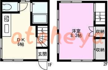 楽器ピアノ可相談 の 賃貸物件 2DK 7.98万円の図面１