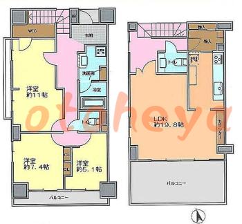 楽器ピアノ可相談 の 賃貸物件 3LDK 29万円の図面１
