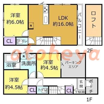 楽器ピアノ可相談 の 賃貸物件 3LDK 16.9万円の図面１