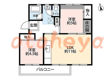 楽器ピアノ可相談 の 賃貸物件 2LDK 6.2万円の図面１