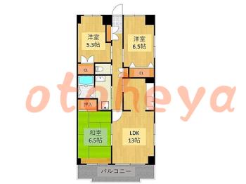 楽器ピアノ可相談 の 賃貸物件 3LDK 13.3万円の図面１