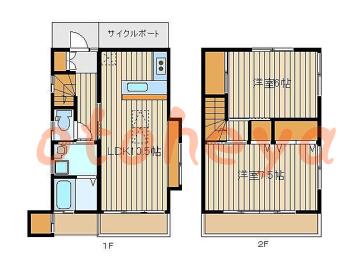楽器ピアノ可相談 の 賃貸物件 2LDK 8.5万円の図面１