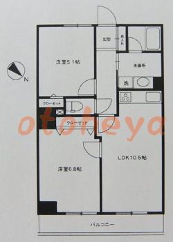 楽器ピアノ可相談 の 賃貸物件 2LDK 22万円の図面１