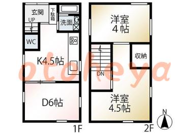 楽器ピアノ可相談 の 賃貸物件 2DK 5.5万円の図面１