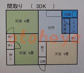 楽器ピアノ可相談 の 賃貸物件 3DK 5.3万円の図面１