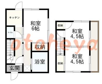 楽器ピアノ可相談 の 賃貸物件 3K 5.8万円の図面１