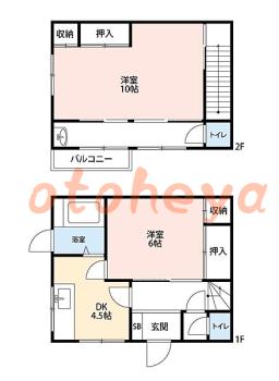 楽器ピアノ可相談 の 賃貸物件 2DK 7.9万円の図面１
