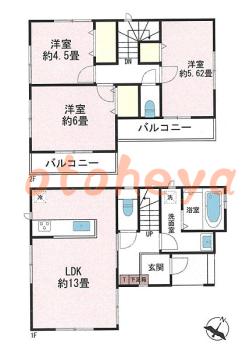 楽器ピアノ可相談 の 賃貸物件 3LDK 13.9万円の図面１